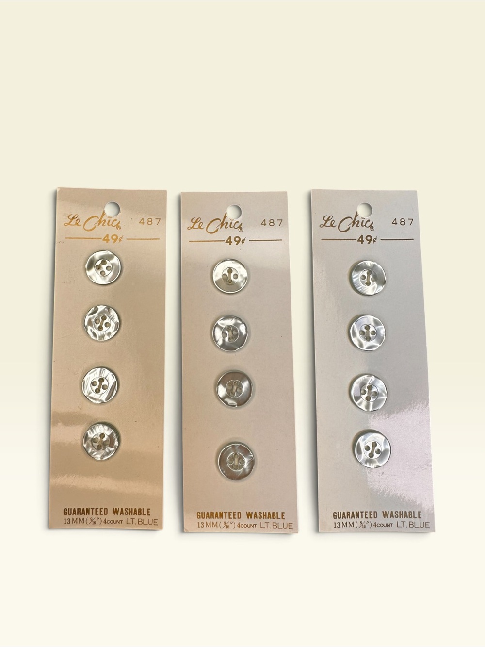 Le Chic Buttons #487 Light Blue Size 13mm (9/16”) Lot Of 3